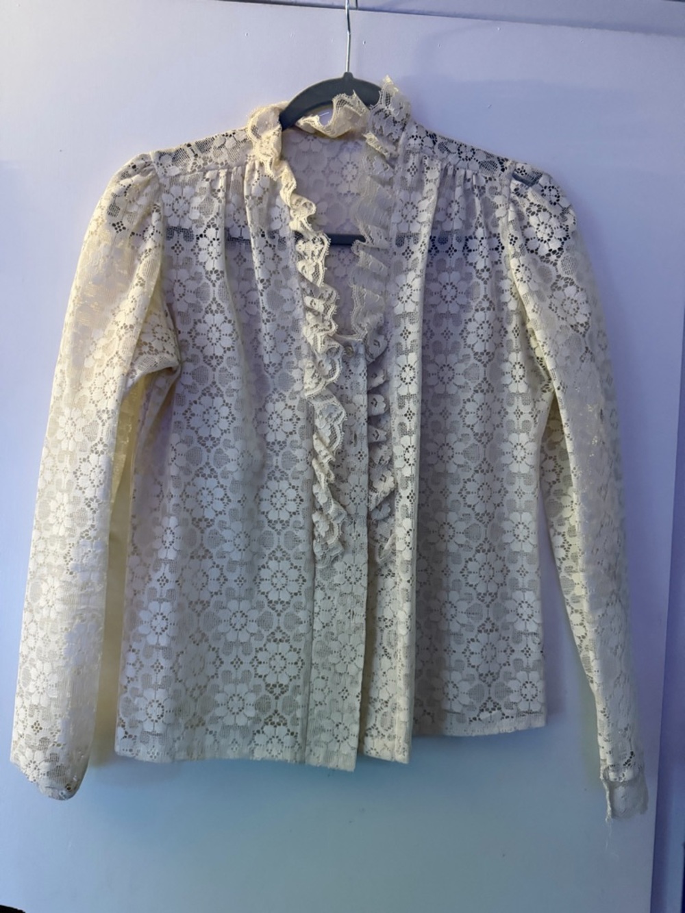 Vintage Lace Ruffle Front Blouse - Cream